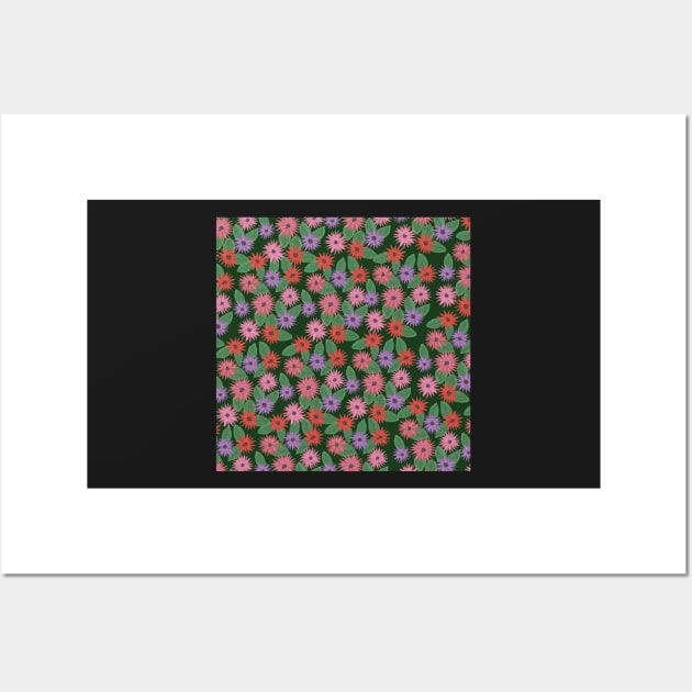 Floral pattern with dark green background Wall Art by NashTheArtist